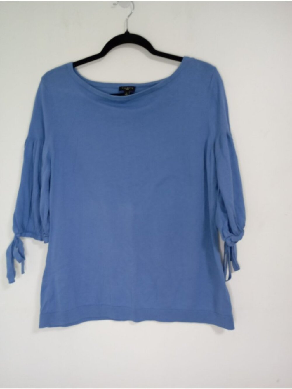 Talbots Womens Blue 3/4 Sleeve Top Tie Cuffs Cotton Rayon Blend Size X (L)